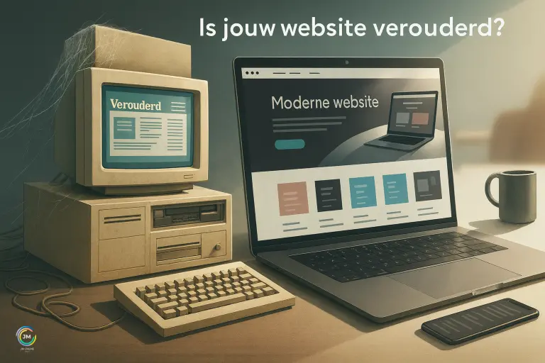 Voorbeeld van een verouderde website naast een modern webdesign voor ondernemers in Enkhuizen en West-Friesland